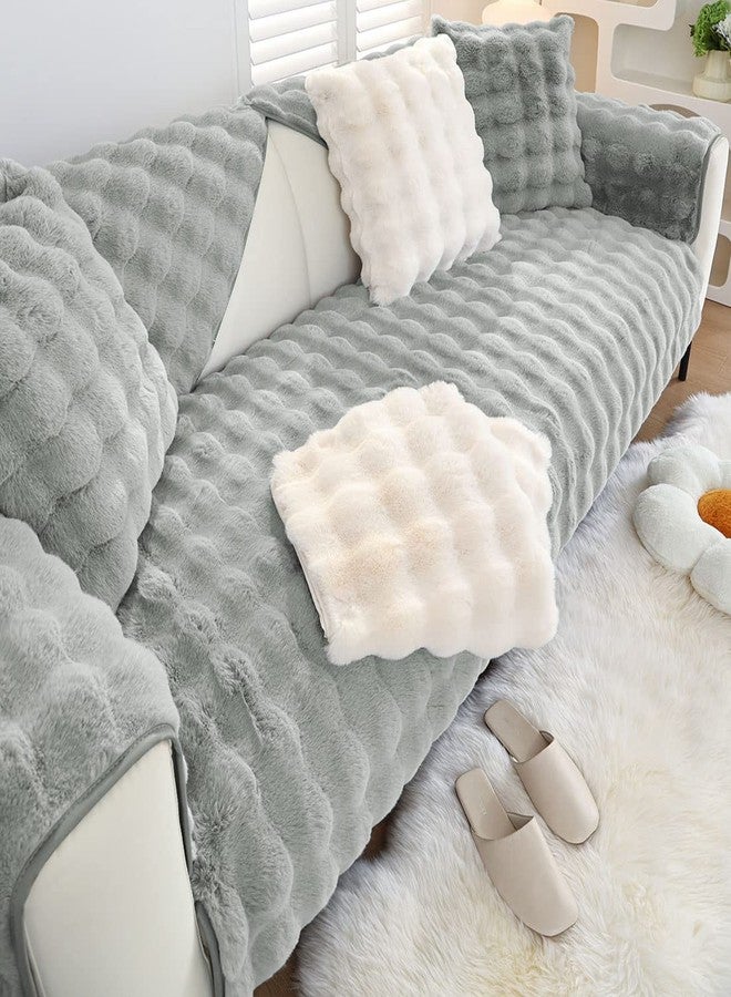 XSlive Soft Warm Faux Fur Couch Sofa Cover Thick Shaggy Fuzzy Sectional Couch Cover Non-Slip Solid Color Plush Sofa Slipcover Furniture Protector for Kids, Pets (Light Grey,28"x70") - Image 4